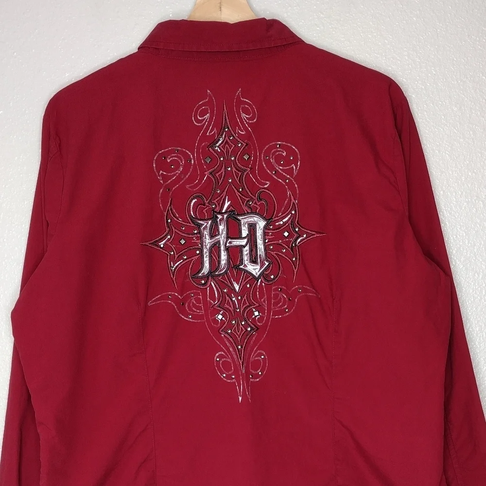 Harley-Davidson Red Embroidery Long Sleeve Button Down Shirt Sz XL